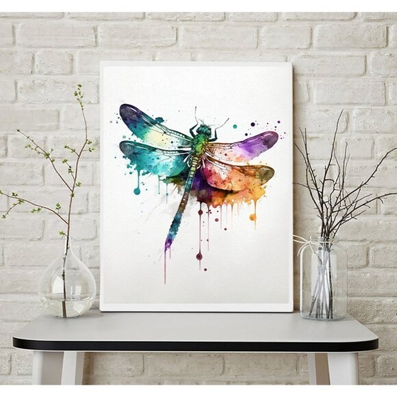Dragonfly Watercolor Oil Painting Art‎ Print - Picture 1 of 5